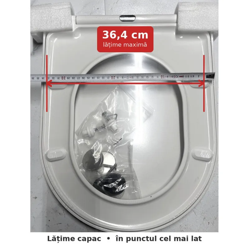 Capac WC formă D cu închidere lentă Küstenlinie, Duroplast antibacterial, 455x360 mm, flanșe reglabile 77-173 mm, alb