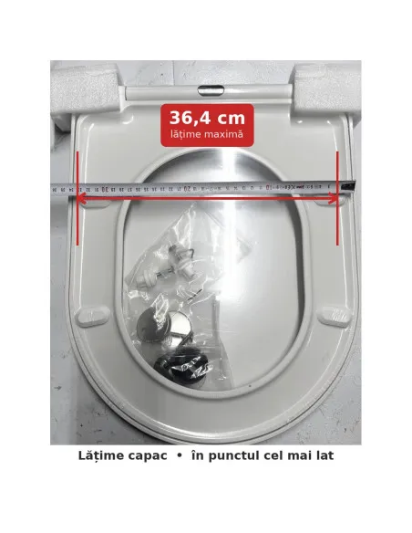 Capac WC formă D cu închidere lentă Küstenlinie, Duroplast antibacterial, 455x360 mm, flanșe reglabile 77-173 mm, alb