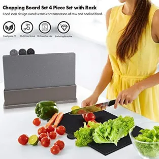 MASTERTOP Set 4 Tocătoare Plastic cu Suport | BPA Free 2