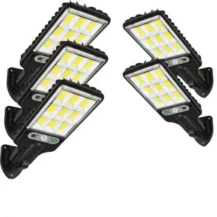Set 5 x Lampi Solare de Perete cu 72 LED-uri COB, 50W, 3 Moduri de Functionare, Telecomanda, Senzor de Miscare si Lumina