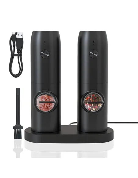 Set 2 rasnite electrice pentru sare si piper, cu baza de incarcare si cablu USB