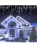 Instalatie Craciun Turturi, 20 m, 500 Led-uri, 8 jocuri de lumini, Perdea, Franjuri, Exterior/Interior, Fir Alb, Interconectabil