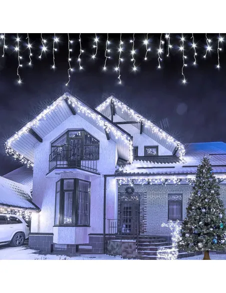 Instalatie Craciun Turturi, 20 m, 500 Led-uri, 8 jocuri de lumini, Perdea, Franjuri, Exterior/Interior, Fir Alb, Interconectabil