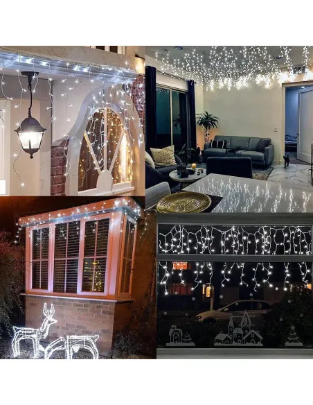 Instalatie Craciun Turturi, 20 m, 500 Led-uri, 8 jocuri de lumini, Perdea, Franjuri, Exterior/Interior, Fir Alb, Interconectabil