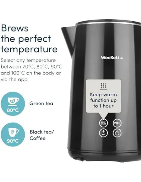 Cana cu incalzire, Inteligenta, WEEKETT 1.7L, Control Vocal Alexa, 3000W, Temperatura Ajustabilă, Negru