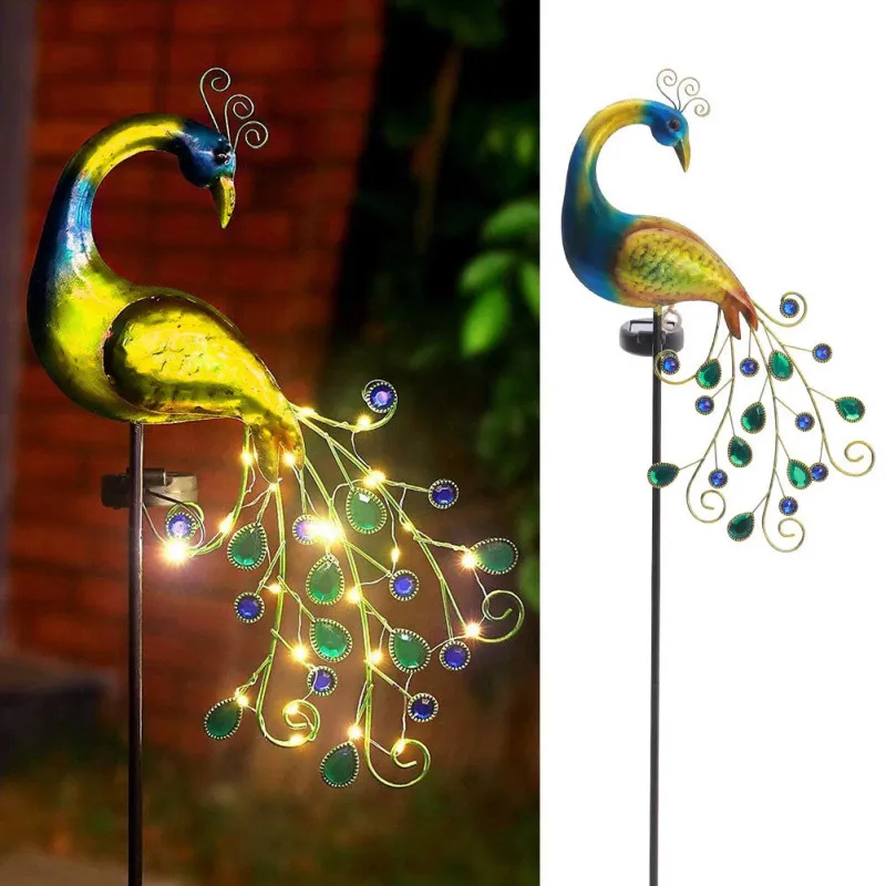 Lampă Solară Model Păun LED Alb Cald 111cm | Grădină