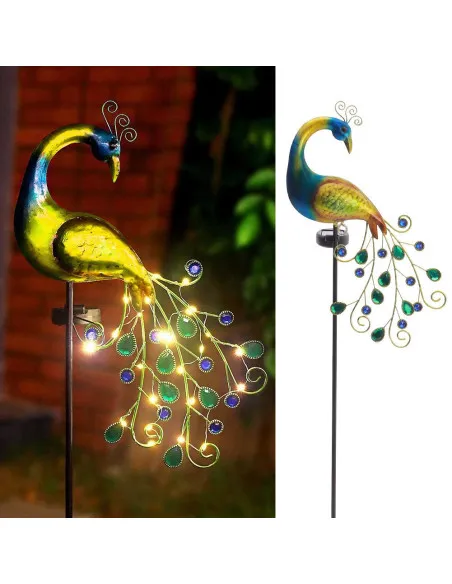 Lampă Solară Model Păun LED Alb Cald 111cm | Grădină