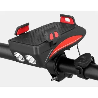 Suport de Telefon pentru Bicicletă 4-în-1 cu Lanternă, Claxon Electric și Alarmă de Securitate