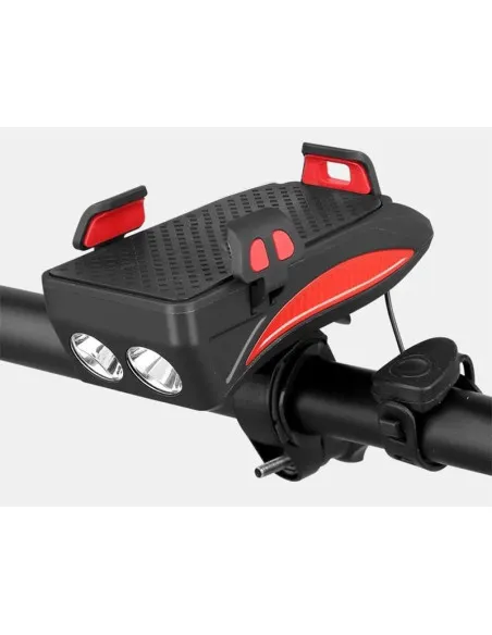 Suport de Telefon pentru Bicicletă 4-în-1 cu Lanternă, Claxon Electric și Alarmă de Securitate