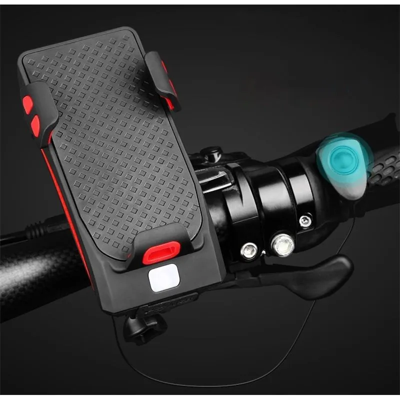 Suport de Telefon pentru Bicicletă 4-în-1 cu Lanternă, Claxon Electric și Alarmă de Securitate