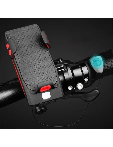 Suport de Telefon pentru Bicicletă 4-în-1 cu Lanternă, Claxon Electric și Alarmă de Securitate