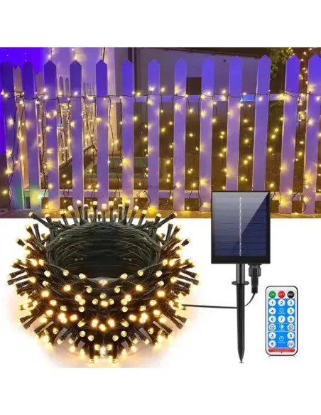 Instalație solară 500 LED – 50m Alb cald , panou mare, controler, alimentare solară + USB