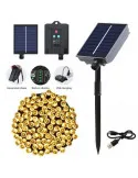 Instalație solară 500 LED – 50m Alb cald , panou mare, controler, alimentare solară + USB
