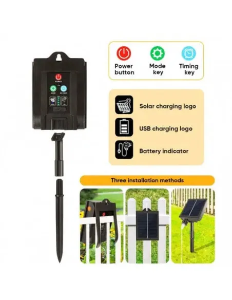 Instalație solară 500 LED – 50m Alb cald , panou mare, controler, alimentare solară + USB