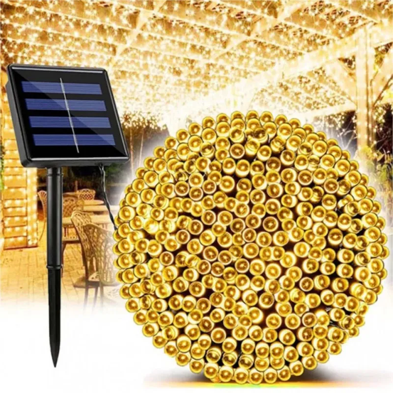 Instalație solară 500 LED – 50m Alb cald , panou mare, controler, alimentare solară + USB