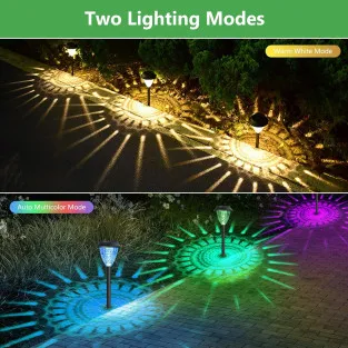 Set 4 Lampi Solare LED pentru Alee și Grădină, Alb Cald + RGB, Schimbare Culoare, IP65 2