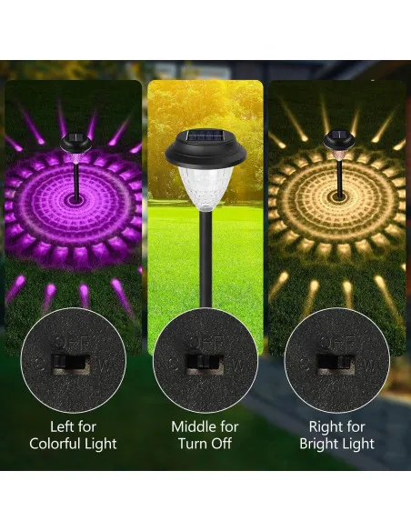 Set 4 Lampi Solare LED pentru Alee și Grădină, Alb Cald + RGB, Schimbare Culoare, IP65