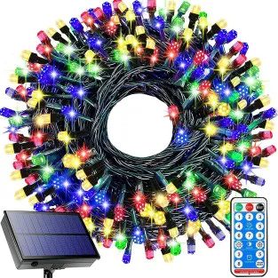 Instalatie solara decorativa, 300 LED-uri, multicolor, 30 m, telecomanda, panou solar mare 2024