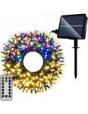 Instalatie solara decorativa, 300 LED-uri, multicolor, 30 m, telecomanda, panou solar mare 2024