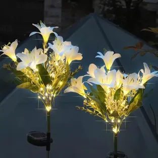 Set 2 Lămpi Solare 6 Crini Albi 70 cm IP65 