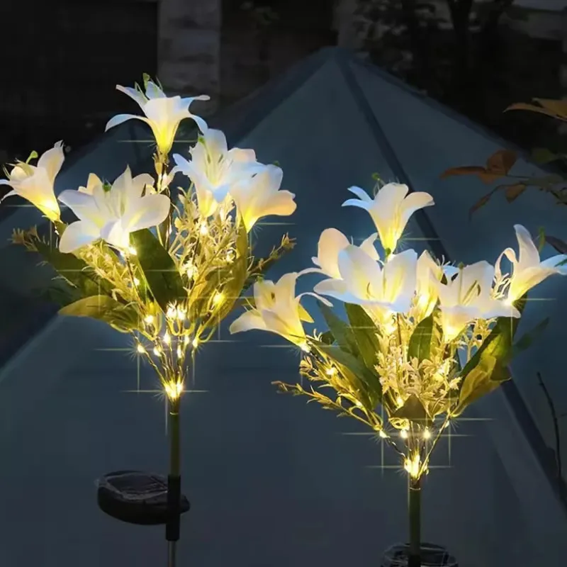 Set 2 Lămpi Solare 6 Crini Albi 70 cm IP65 