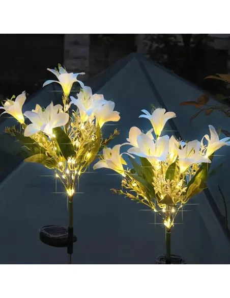 Set 2 Lămpi Solare 6 Crini Albi 70 cm IP65 