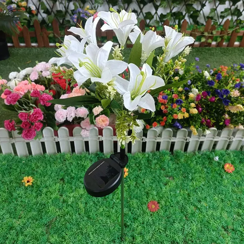 Set 2 Lămpi Solare 6 Crini Albi 70 cm IP65 