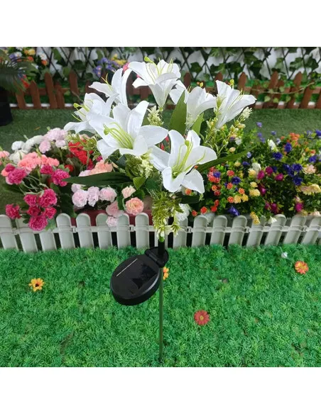 Set 2 Lămpi Solare 6 Crini Albi 70 cm IP65 
