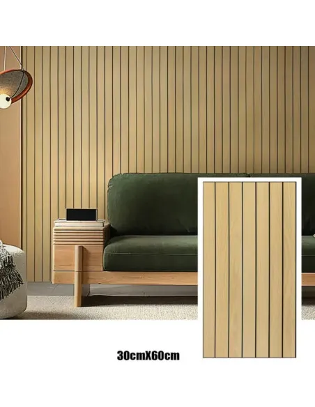  Set 5 x Tapet decorativ autoadeziv, aspect lemn vertical, 30x60cm, model 3D modern, pentru perete interior, imitatie riflaj