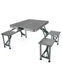 Masă pliabilă tip geamantan pentru picnic, aluminiu, set 5 piese (1 masă + 4 scaune), 84 x 66 cm
