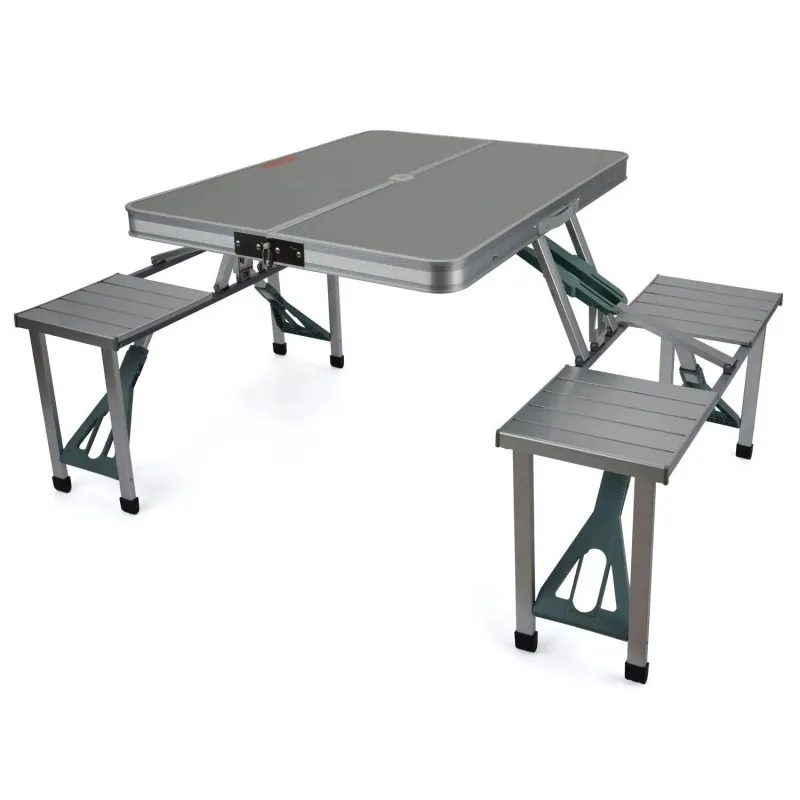 Masă pliabilă tip geamantan pentru picnic, aluminiu, set 5 piese (1 masă + 4 scaune), 84 x 66 cm