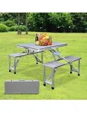 Masă pliabilă tip geamantan pentru picnic, aluminiu, set 5 piese (1 masă + 4 scaune), 84 x 66 cm