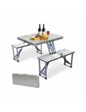 Masă pliabilă tip geamantan pentru picnic, aluminiu, set 5 piese (1 masă + 4 scaune), 84 x 66 cm