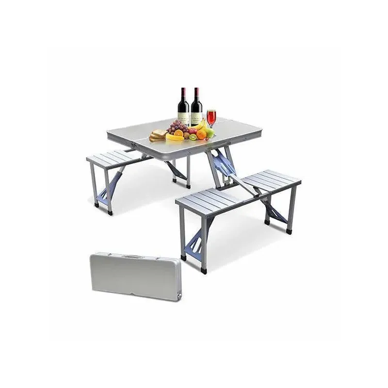 Masă pliabilă tip geamantan pentru picnic, aluminiu, set 5 piese (1 masă + 4 scaune), 84 x 66 cm