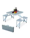 Masă pliabilă tip geamantan pentru picnic, aluminiu, set 5 piese (1 masă + 4 scaune), 84 x 66 cm