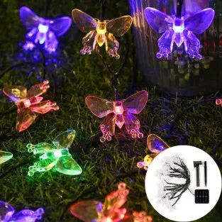 Instalatie solara 50 LED fluturi Fairy, multicolor