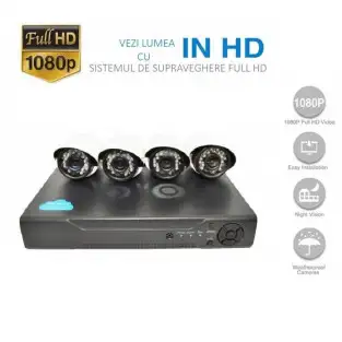 Sistem de supraveghere AHD cu 4 camere IR, de exterior/interor