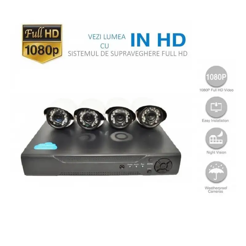 Sistem de supraveghere AHD cu 4 camere IR, de exterior/interor