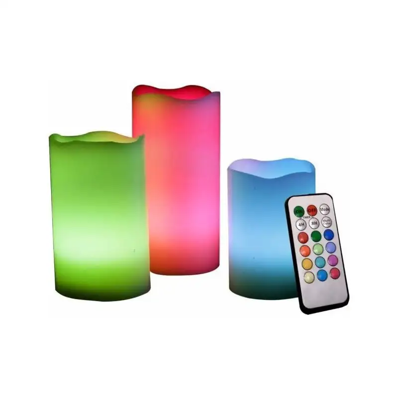 Set 3 lumanari led 12 culori cu telecomanda si timer red-mag.ro