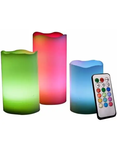 Set 3 lumanari led 12 culori cu telecomanda si timer red-mag.ro