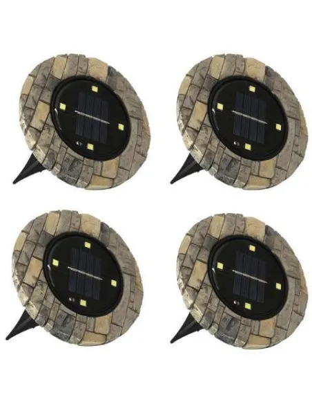 Set 4 lampi solare LED cu aspect de piatra, DISK LIGHT