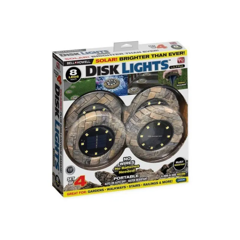 Set 4 lampi solare LED cu aspect de piatra, DISK LIGHT