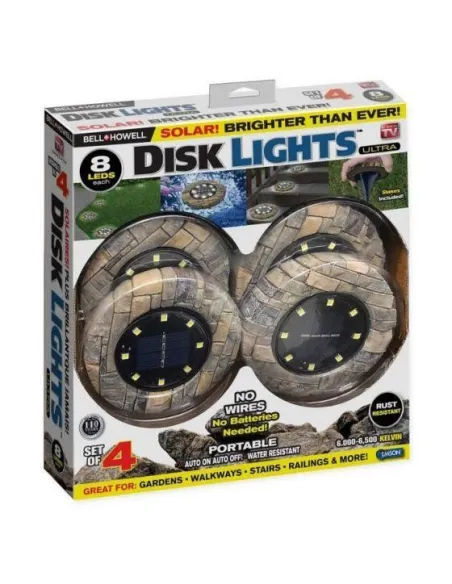 Set 4 lampi solare LED cu aspect de piatra, DISK LIGHT