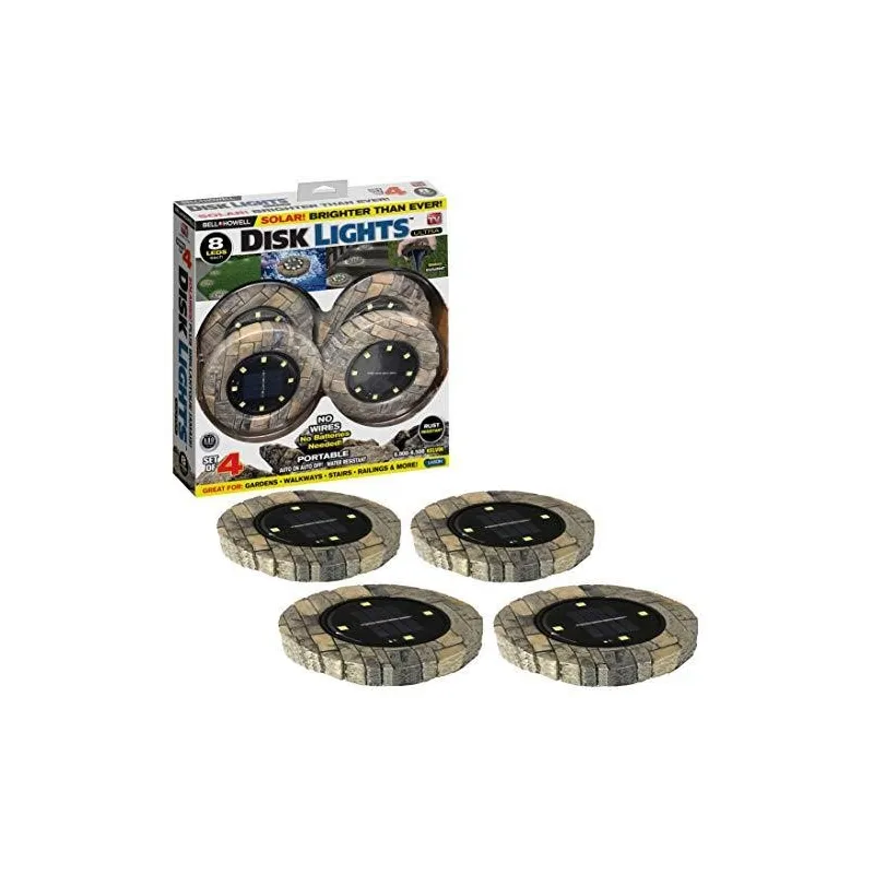 Set 4 lampi solare LED cu aspect de piatra, DISK LIGHT