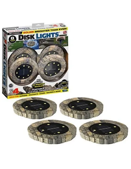 Set 4 lampi solare LED cu aspect de piatra, DISK LIGHT