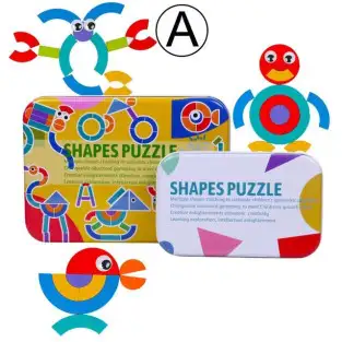 Shapes Puzzle educativ din lemn cu 36 piese din lemn si 50