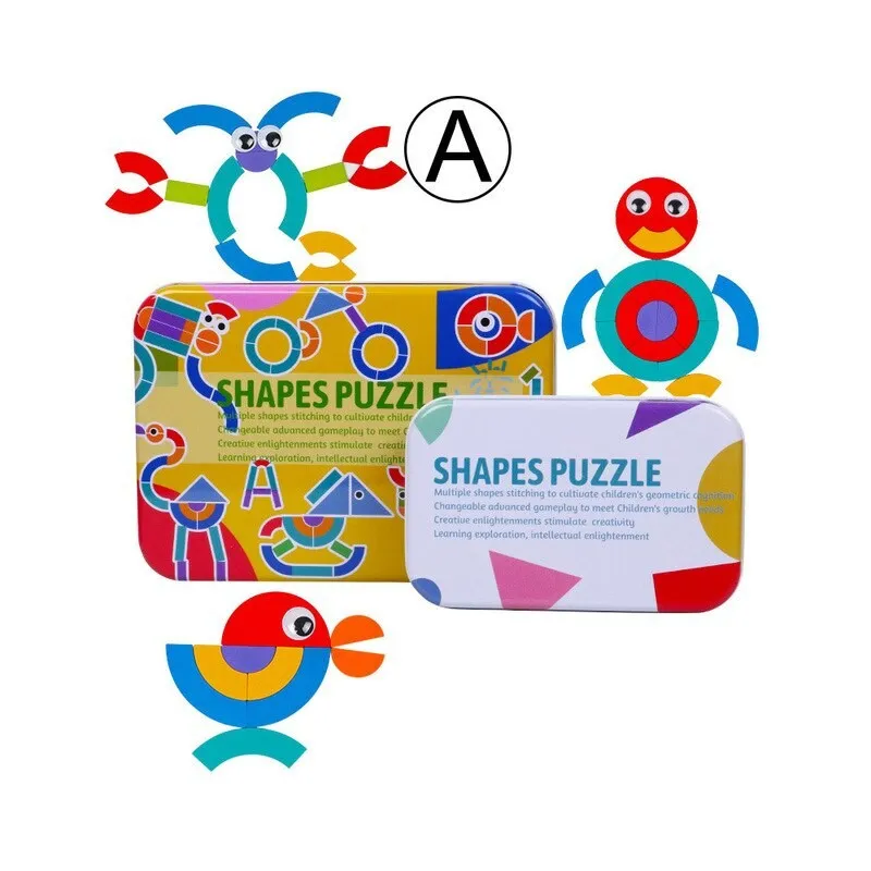 Shapes Puzzle educativ din lemn cu 36 piese din lemn si 50