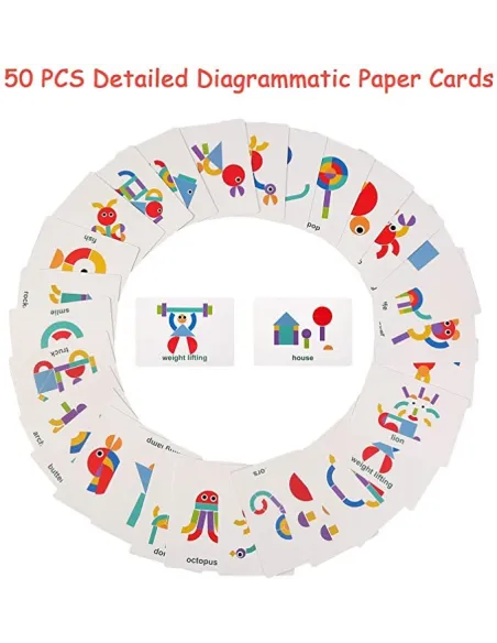 Shapes Puzzle educativ din lemn cu 36 piese din lemn si 50