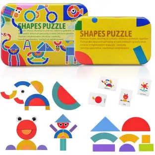 Shapes Puzzle educativ din lemn cu 36 piese din lemn si 50 2
