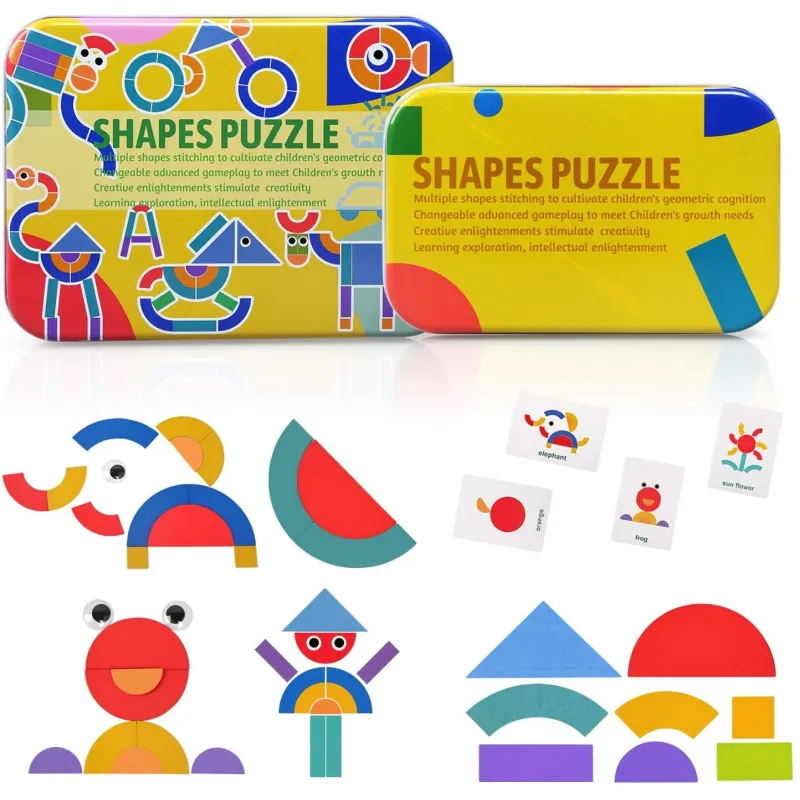 Shapes Puzzle educativ din lemn cu 36 piese din lemn si 50